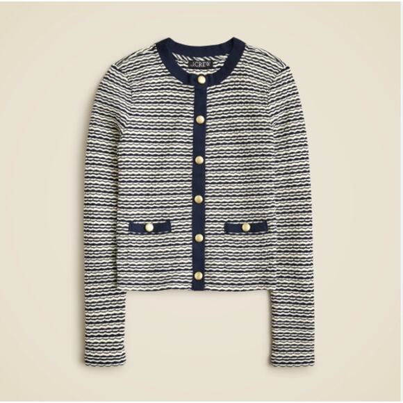 J. Crew Lady Jacket Cardigan Sweater Shrunken Jacquard Gold Buttons Sma - Picture 1 of 6